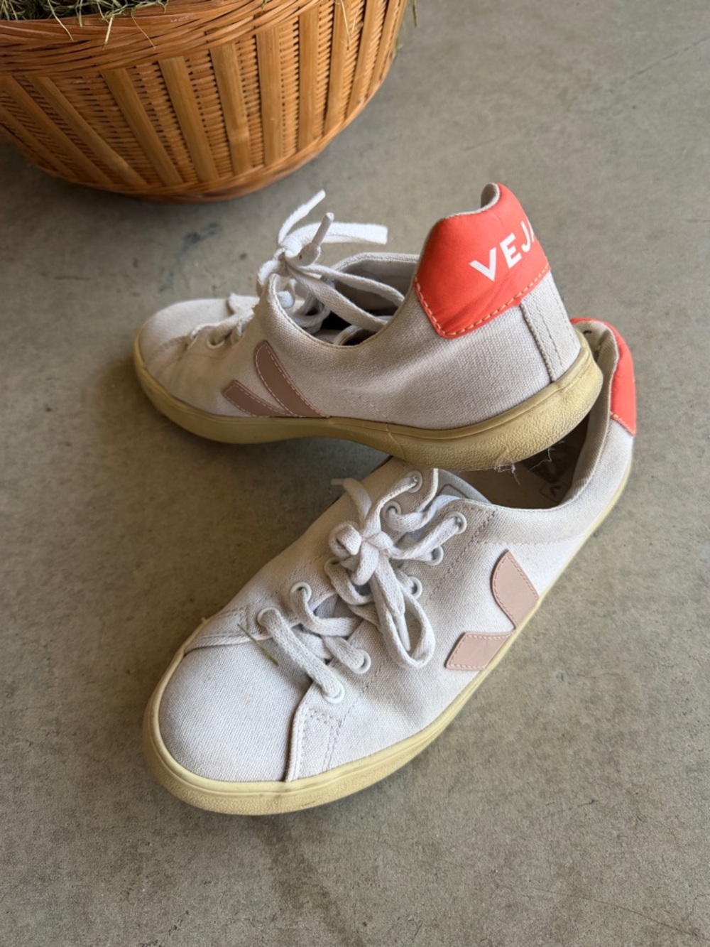 Veja White Sneakers with Pink Accent and Coral Heel - Picture 15 of 15